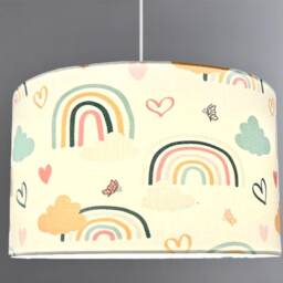New Hq Kids Girls Room Smiling Clouds Butterfly Star Rainbow Pattern Lamp Shade Pendant Light On White Fabric - thumbnail 2