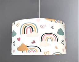 New Hq Kids Girls Room Smiling Clouds Butterfly Star Rainbow Pattern Lamp Shade Pendant Light On White Fabric - thumbnail 1