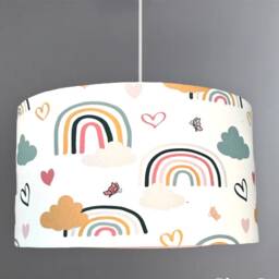 New Hq Kids Girls Room Smiling Clouds Butterfly Star Rainbow Pattern Lamp Shade Pendant Light On White Fabric - thumbnail 2
