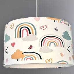 New Hq Kids Girls Room Smiling Clouds Butterfly Star Rainbow Pattern Lamp Shade Pendant Light On White Fabric - thumbnail 3