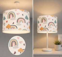 New Hq Kids Girls Room Smiling Clouds Butterfly Star Rainbow Pattern Lamp Shade Pendant Light On White Fabric