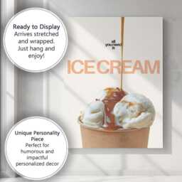 All You Need Is Ice Cream Dessert Typography Canvas Wall Art Print Decor Picture Ready To Hang - thumbnail 3