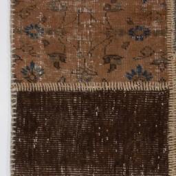 Handmade Turkish Patchwork Rug, Brown, Grey & Camel - thumbnail 4