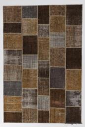 Handmade Turkish Patchwork Rug, Brown, Grey & Camel - thumbnail 1