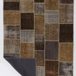 Handmade Turkish Patchwork Rug, Brown, Grey & Camel - thumbnail 2