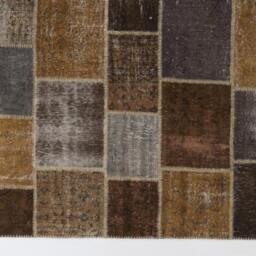 Handmade Turkish Patchwork Rug, Brown, Grey & Camel - thumbnail 3