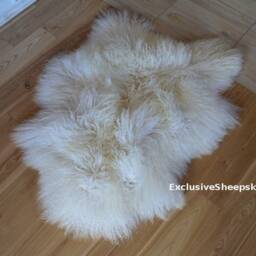 Icelandic Curly White Genuine Sheepskin Lambskin Sheep Skin Rug Pelt Long Wool Soft 90cm - thumbnail 3