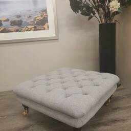 76 cm X Square Deep Buttoned Chesterfield Footstool Faux Linen Upholstered Coffee Table. UK Delivery Only - thumbnail 4
