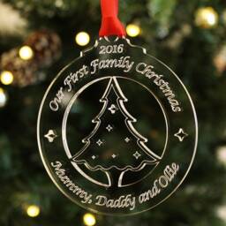 Personalised First Family Christmas Bauble Engraved Acrylic Keepsake