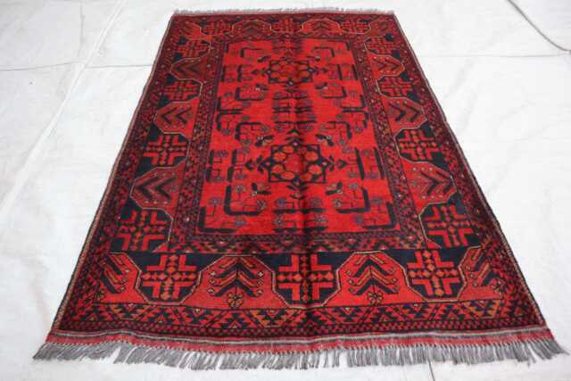 3'4x5'0 Feet Red Afghan Outdoor Rug, Turkmen Oriental Geometric Khal Mohammedi Bukhara Handmade Livingroom D??cor Office Rug - image 1