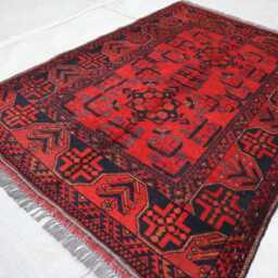 3'4x5'0 Feet Red Afghan Outdoor Rug, Turkmen Oriental Geometric Khal Mohammedi Bukhara Handmade Livingroom D??cor Office Rug - thumbnail 3