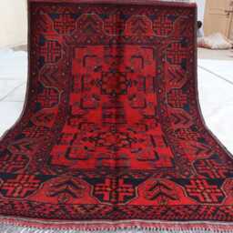 3'4x5'0 Feet Red Afghan Outdoor Rug, Turkmen Oriental Geometric Khal Mohammedi Bukhara Handmade Livingroom D??cor Office Rug - thumbnail 4