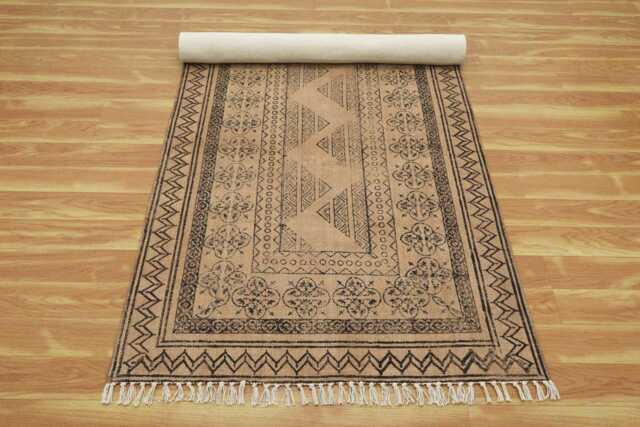 Handmade Block Printed Rug Brown Black Cotton Area Rug Bedroom Large Hallway Stair Runner Custom Size 4x6 2x20 12x12 Feet - image 1