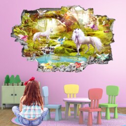 Unicorn Fairies Enchanted Forest Fantasy Wall Sticker Mural Decal Print Art Kids Girls Bedroom Decor Az37 - thumbnail 2
