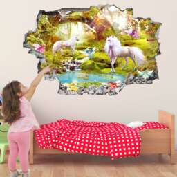 Unicorn Fairies Enchanted Forest Fantasy Wall Sticker Mural Decal Print Art Kids Girls Bedroom Decor Az37 - thumbnail 1