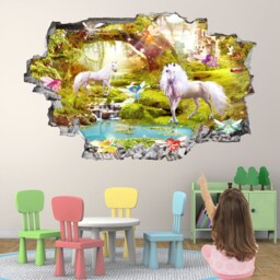 Unicorn Fairies Enchanted Forest Fantasy Wall Sticker Mural Decal Print Art Kids Girls Bedroom Decor Az37 - thumbnail 3