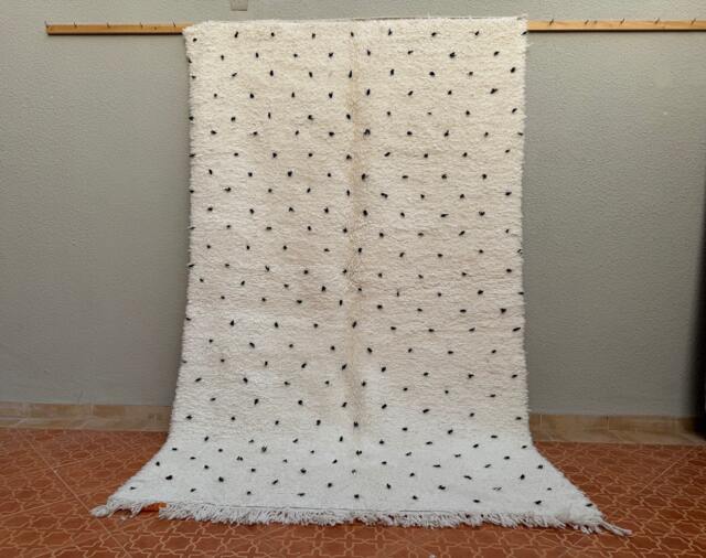 Handmade Moroccan Rug Black Dotted White Wool Area Rug - image 1