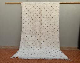 Handmade Moroccan Rug Black Dotted White Wool Area Rug - thumbnail 1