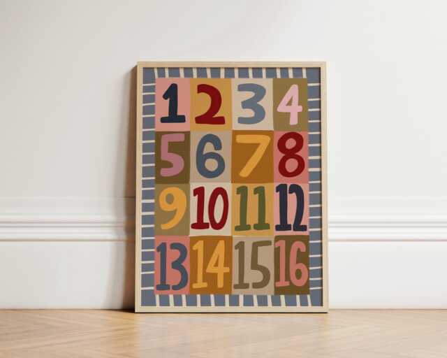 Numbers Print, First Nursery Boho Illustration Wall Art, Eclectic Nursery, Kids Room, Play Unframed - image 1