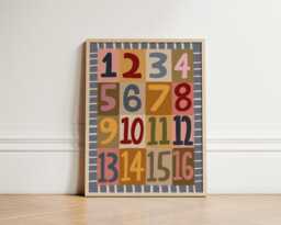 Numbers Print, First Nursery Boho Illustration Wall Art, Eclectic Nursery, Kids Room, Play Unframed - thumbnail 1