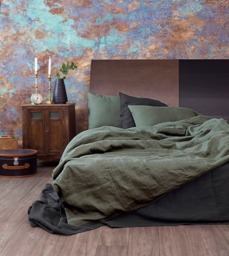 Linen Duvet Cover in Moss Green/ European Flax, Queen, King, Comforter - thumbnail 1