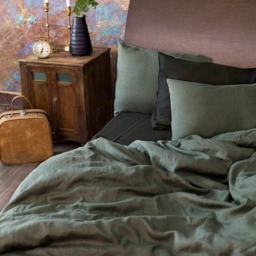 Linen Duvet Cover in Moss Green/ European Flax, Queen, King, Comforter - thumbnail 2