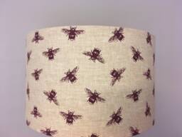 Bumblebee Plum Purple Lampshade, Made To Order in Beige Linen & Aubergine Bee Fabric