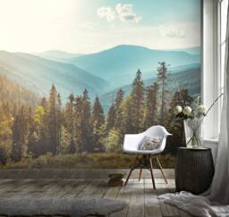 3D Pine Forest Wallpaper, Mountain View Wall Mural, Peel & Stick - thumbnail 1