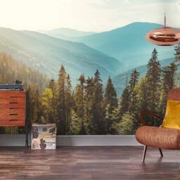 3D Pine Forest Wallpaper, Mountain View Wall Mural, Peel & Stick - thumbnail 2