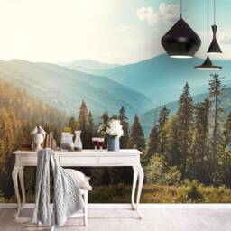 3D Pine Forest Wallpaper, Mountain View Wall Mural, Peel & Stick - thumbnail 3