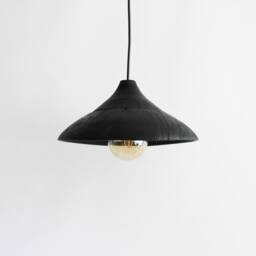 Black Pendant Light, Natural Lamp Shade, Flash Mount Ceiling Light, Wood Kitchen Island Light - thumbnail 3