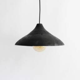 Black Pendant Light, Natural Lamp Shade, Flash Mount Ceiling Light, Wood Kitchen Island Light - thumbnail 4