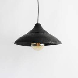 Black Pendant Light, Natural Lamp Shade, Flash Mount Ceiling Light, Wood Kitchen Island Light - thumbnail 2