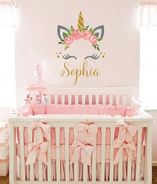 Personalized Wall Decal Girls Name Unicorn Sticker Flowers Colorful Custom Decals Vinyl Baby Girl Bedroom Nursery Decor Vs116 - image 1