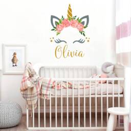 Personalized Wall Decal Girls Name Unicorn Sticker Flowers Colorful Custom Decals Vinyl Baby Girl Bedroom Nursery Decor Vs116 - thumbnail 2