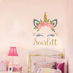 Personalized Wall Decal Girls Name Unicorn Sticker Flowers Colorful Custom Decals Vinyl Baby Girl Bedroom Nursery Decor Vs116 - thumbnail 3