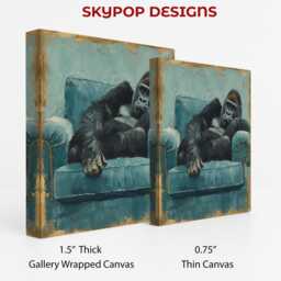 Gorilla Art, Canvas Or Poster, Contemporary Figurative Animal Decor, Living Room Bedroom Office Library Wall Blue Teal Gold Black - thumbnail 2