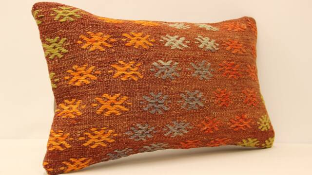 12x20 Turkish Kilim Pillow Cover, Vintage Wool Lumbar Cushion - image 1