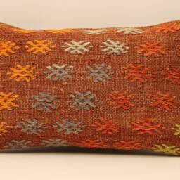 12x20 Turkish Kilim Pillow Cover, Vintage Wool Lumbar Cushion - thumbnail 2