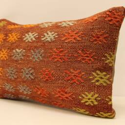 12x20 Turkish Kilim Pillow Cover, Vintage Wool Lumbar Cushion - thumbnail 3
