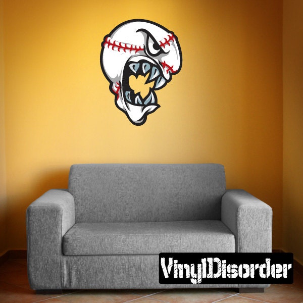 Screaming Baseball Mascot Wall Decal - Fabric Vinyl Removable & Reusable Baseballuscolor005Et