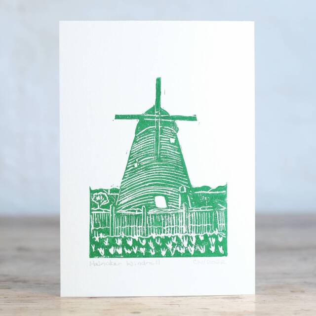 Halnaker Windmill. Chichester. West Sussex. Handprinted Linocut, Handmade. First Class Post - image 1