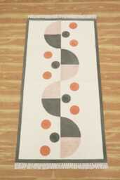 Modern Orange Gray Cotton Rug, Geometric Dhurrie, Hand Woven - thumbnail 1