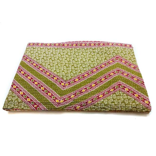 Handmade Kantha Quilt, Indian Cotton Bedspread, Twin Size - image 1