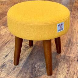 Yellow Harris Tweed Footstool With Dark Varnished Wooden Legs - thumbnail 3
