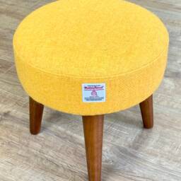 Yellow Harris Tweed Footstool With Dark Varnished Wooden Legs - thumbnail 2