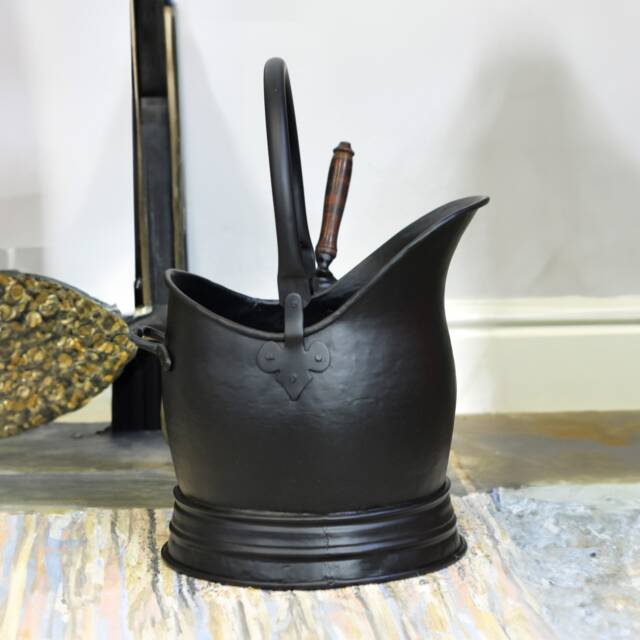Traditional Black Coal Bucket With Shovel With Wooden Handle, Fireside Accessories, Fireplace Tools, Storage, Tidy Fireplace - image 1