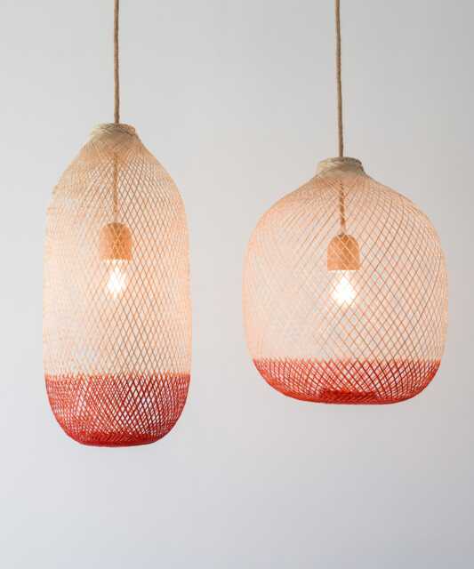 Hand-Dyed Bamboo Pendant Light, Rust Orange Terracotta Copper, Fish Trap Lamp Shade - image 1