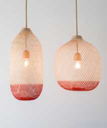 Hand-Dyed Bamboo Pendant Light, Rust Orange Terracotta Copper, Fish Trap Lamp Shade - thumbnail 1
