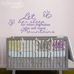 Let Her Sleep For When She Wakes Up Will Move Mountains Wall Decal, Girls Nursery Room Quote Butterflies Decal